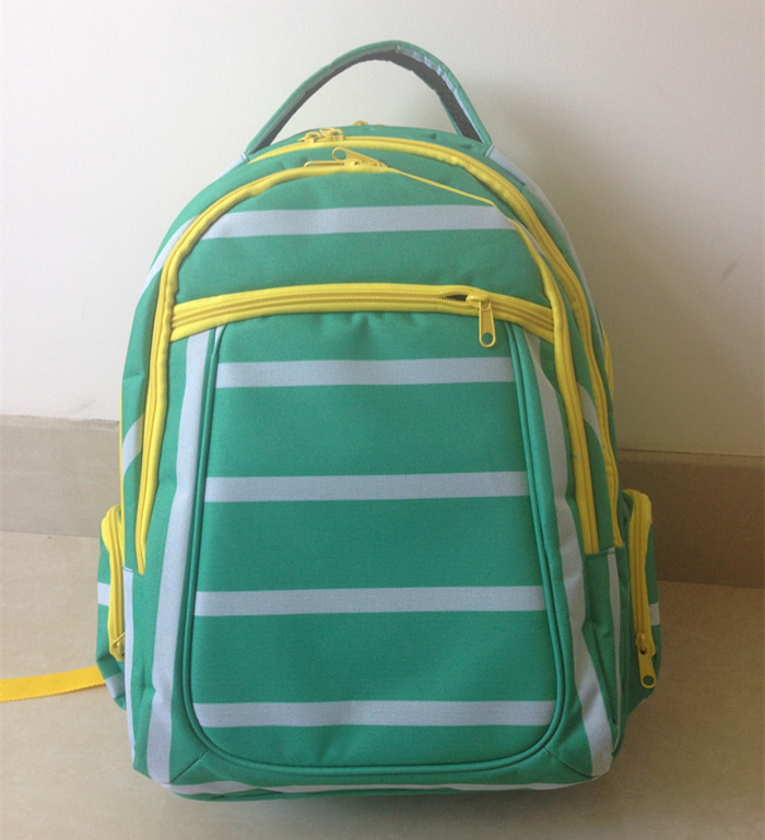 OEM ODM Zielony biały poliestrowy w paski plecaki szkolne z kieszenią na laptopa